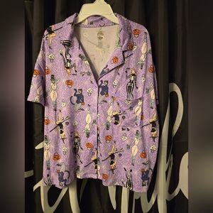 Women's Halloween-Themed Button Down Pajama Shirt